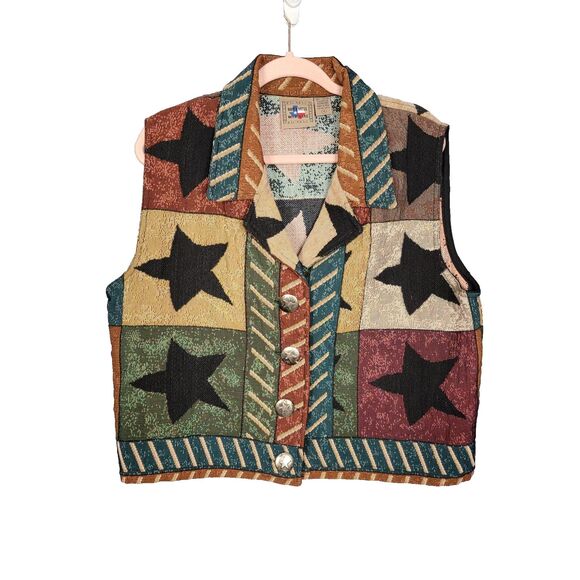 Vintage Don’t Mess With Texas  XL Tapestry Vest Western Star Patchwork Stars 90s - Picture 1 of 16